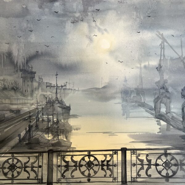 Klusums, akvarelis / papīrs, 60x48 cm, 120 eiro bez rāmja