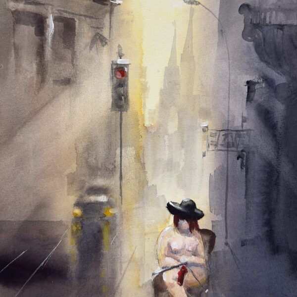 A knitter, watercolor / cotton paper, 36 x 24 cm, 100 euro