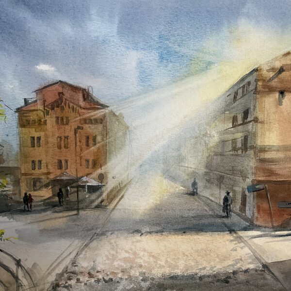 Kaiju Street, watercolor / paper, 37x25 cm, 50 euro unframed