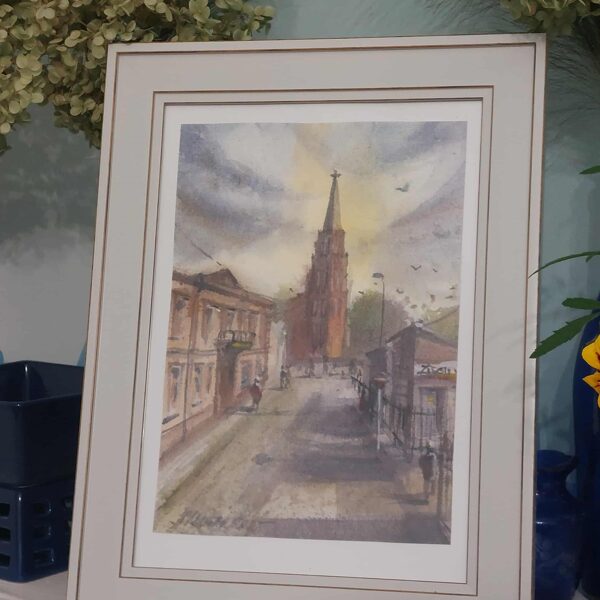 St.-Anna-Kirche in Liepāja, Aquarell auf Baumwollpapier, hergestellt in der Papierfabrik L