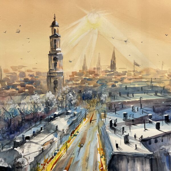 Morning sun, watercolor / paper, 40x30 cm, framed 50x40 cm,, 130 euro