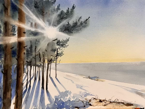 Bernati Beach, watercolor / paper, 40x30 cm, framed 50x40 cm,, 130 euro