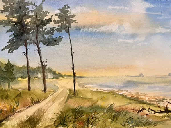 Seaside in Karosta, watercolor / paper, 40x30 cm, framed 50x40 cm,, 130 euro
