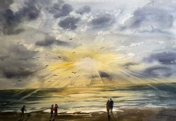 Usual Liepaja sunset..., watercolor / paper, 50x35 cm, 90 euro unframed