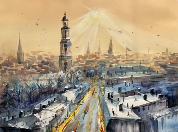 Morning sun, watercolor / paper, 40x30 cm, framed 50x40 cm,, 130 euro