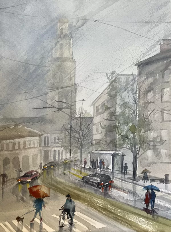 Misty morning, watercolor / paper, 50x35 cm, 90 euro unframed