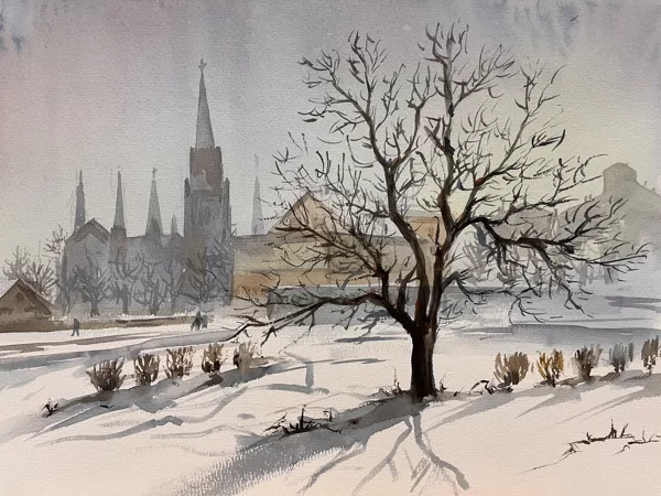 -20 degrees C, watercolor / paper, 40x30 cm, framed 50x40 cm,, 130 euro