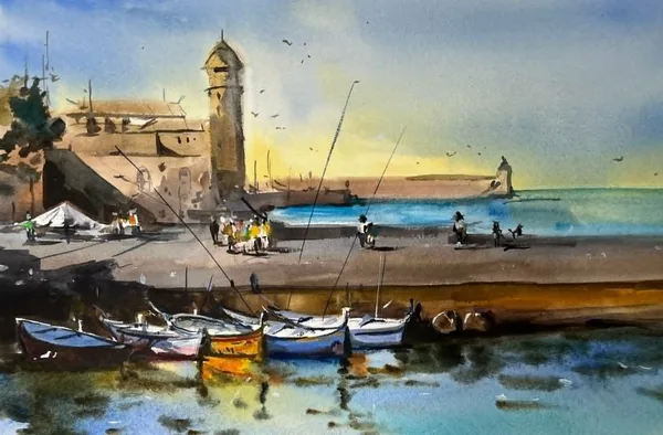 Port, watercolor / paper, 35x25 cm,&nbsp; framed 42x32, 60 euro