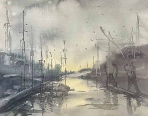 Quiet Passage, watercolor / paper, 60x50 cm, framed 82x62 cm,, 190 euro