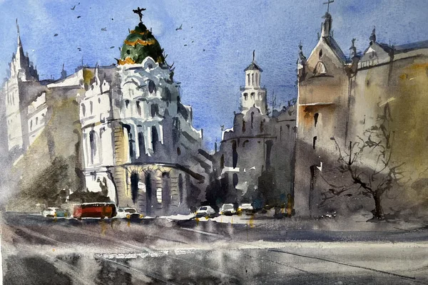 Madrid, watercolor / paper, 35x25 cm,&nbsp; framed 42x32, 60 euro