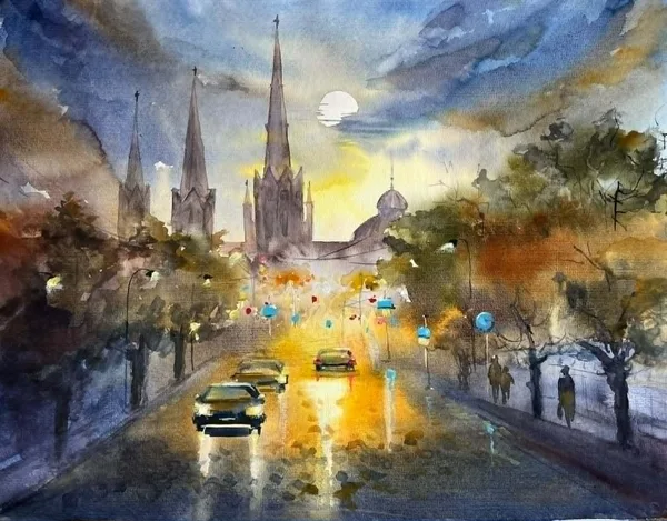 Romantic of Old Liepaja, watercolor / paper, 63x48 cm, framed 82x62 cm,, 160 euro