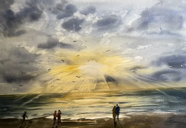Liepaja Sunset, watercolor / paper, 50x35 cm, 90 euro unframed